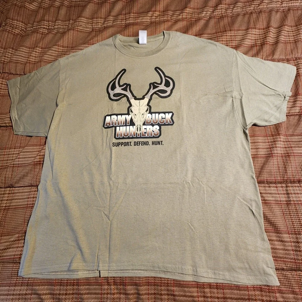 Army Buck Hunters Whitetail Graphic T-Shirt 3XL Tan Double Sided Cotton Support